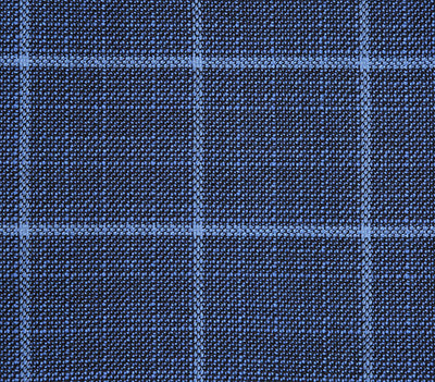 Fabric close-up of Renoir Classic Regular Fit men's blue windowpane blazer, showcasing quality.