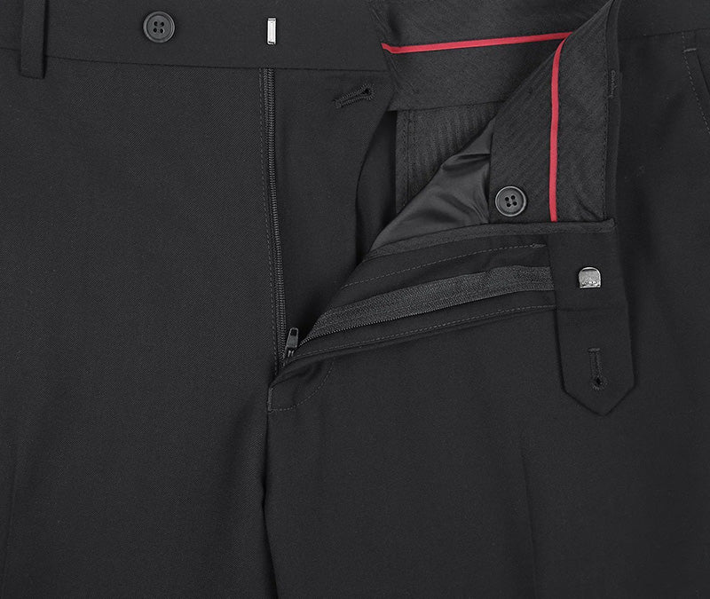 Renoir Vanderbilt Collection classic black 2-button regular fit suit. Timeless style, premium quality. An affordable deal ...