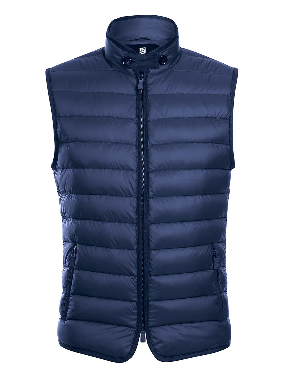 Renoir Navy Blue Regular Classic Fit Goose Down Vest, showcasing premium fabric and luxurious texture.