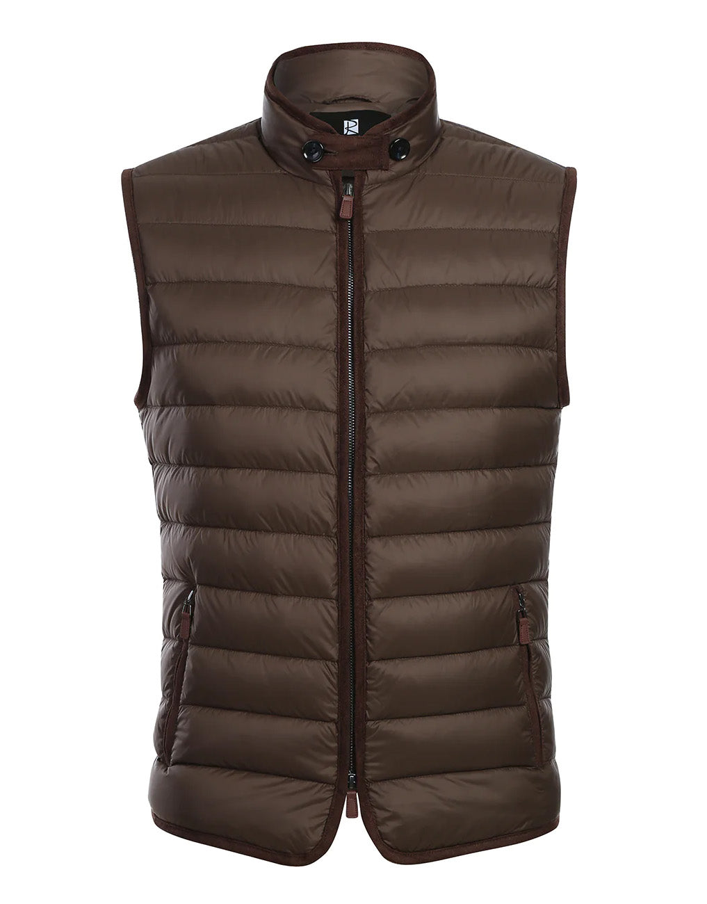 Renoir solid Brown Regular Classic Fit Goose Down Vest on a white background.