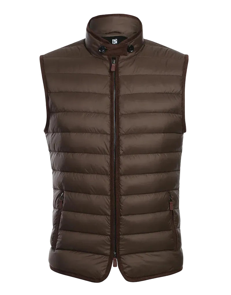 Brown puffer vest on a white background