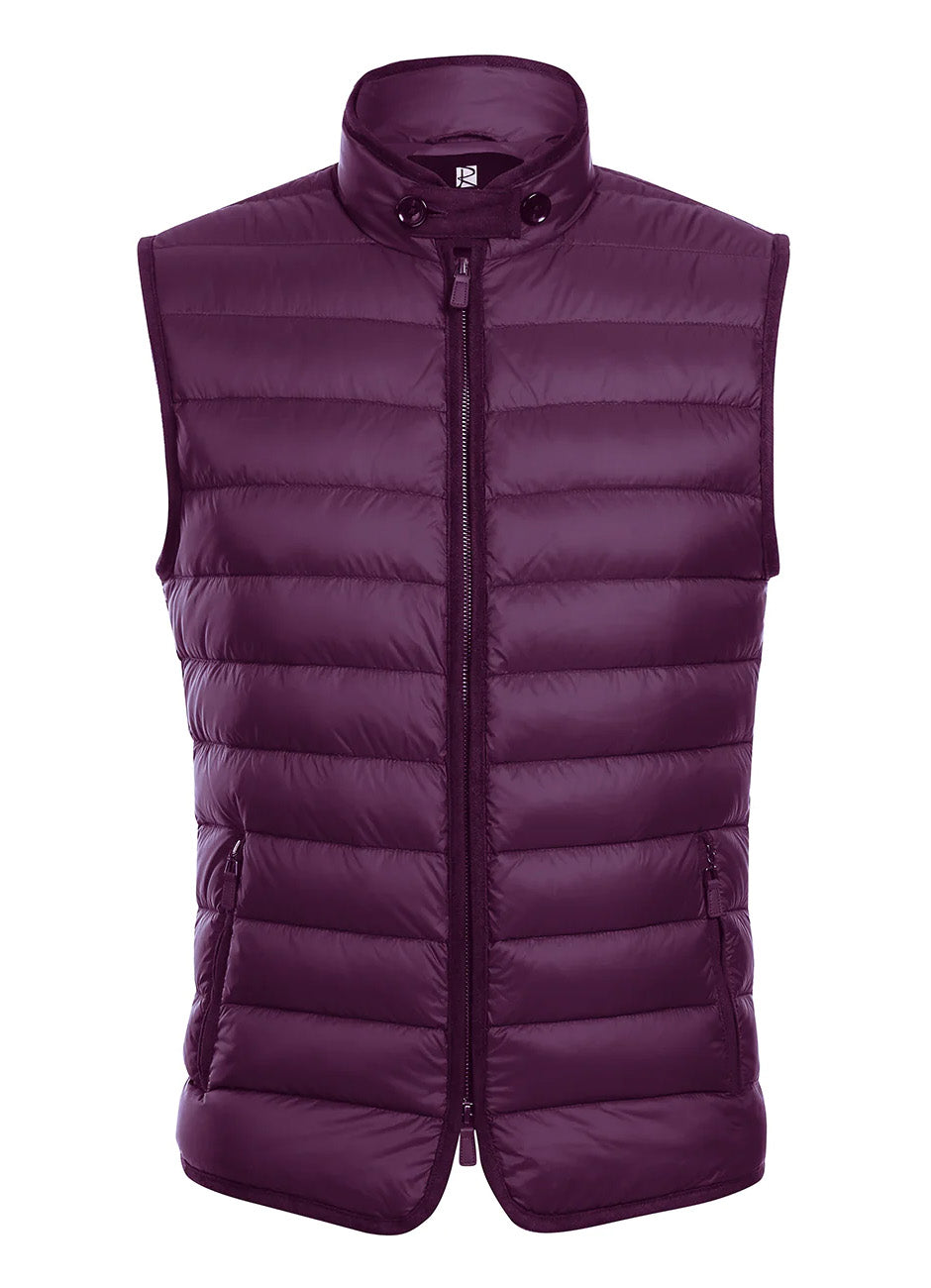 Solid Berry Regular Classic Fit Goose Down Vest by Renoir on a white background.