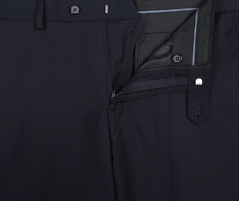 Solid Renoir Bevagna Collection Navy 100% Virgin Wool Regular Fit Pick Stitched suit jacket.