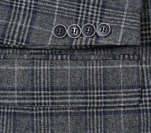 Close-up of the Renoir Classic Regular Fit Blazer Windowpane Pattern in Gray collar, showing buttons and a pocket.