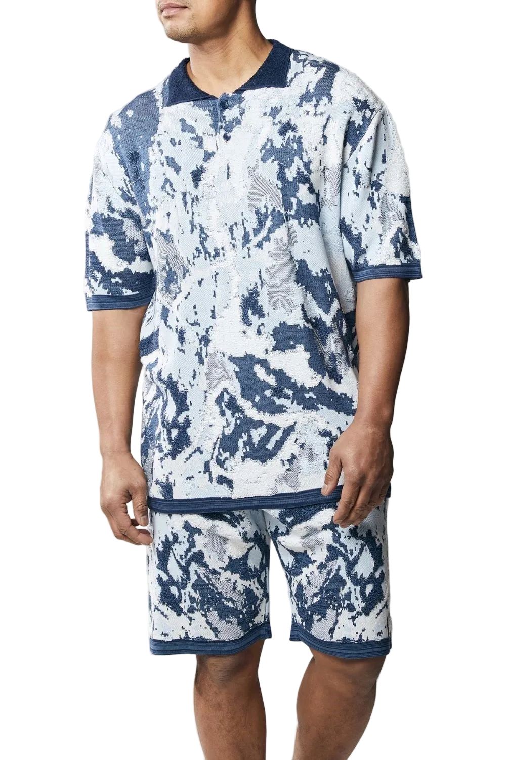Stacy Adams - Men's Navy Blue Abstract Knit Walking Suit Short Set