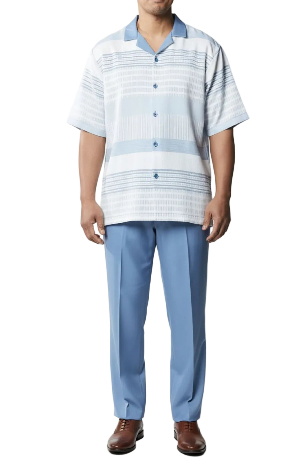 Stacy Adams - Light Blue Horizontal Stripes 2 Piece Walking Suit Short Set