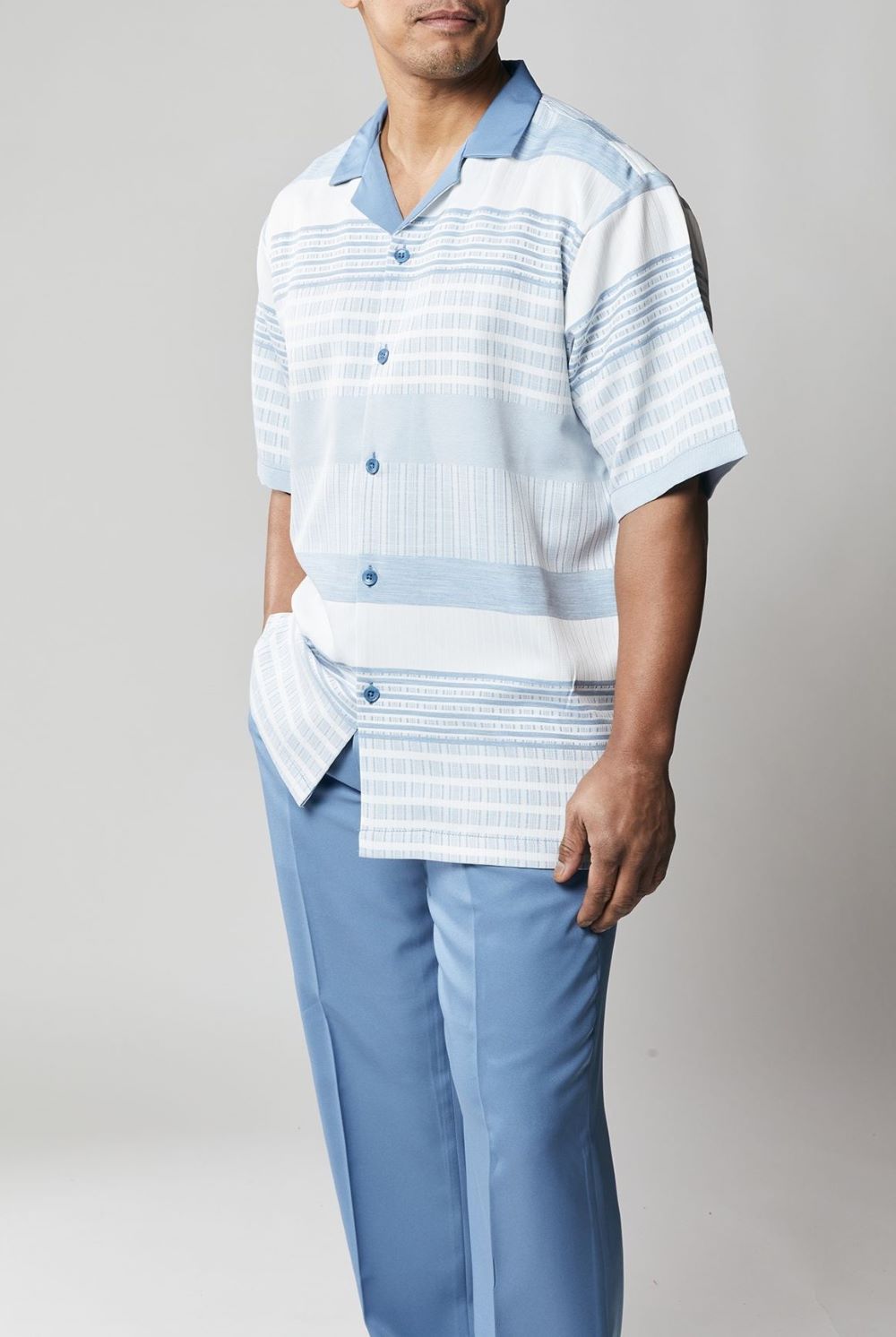 Stacy Adams - Blue Horizontal Stripes 2 Piece Short Set