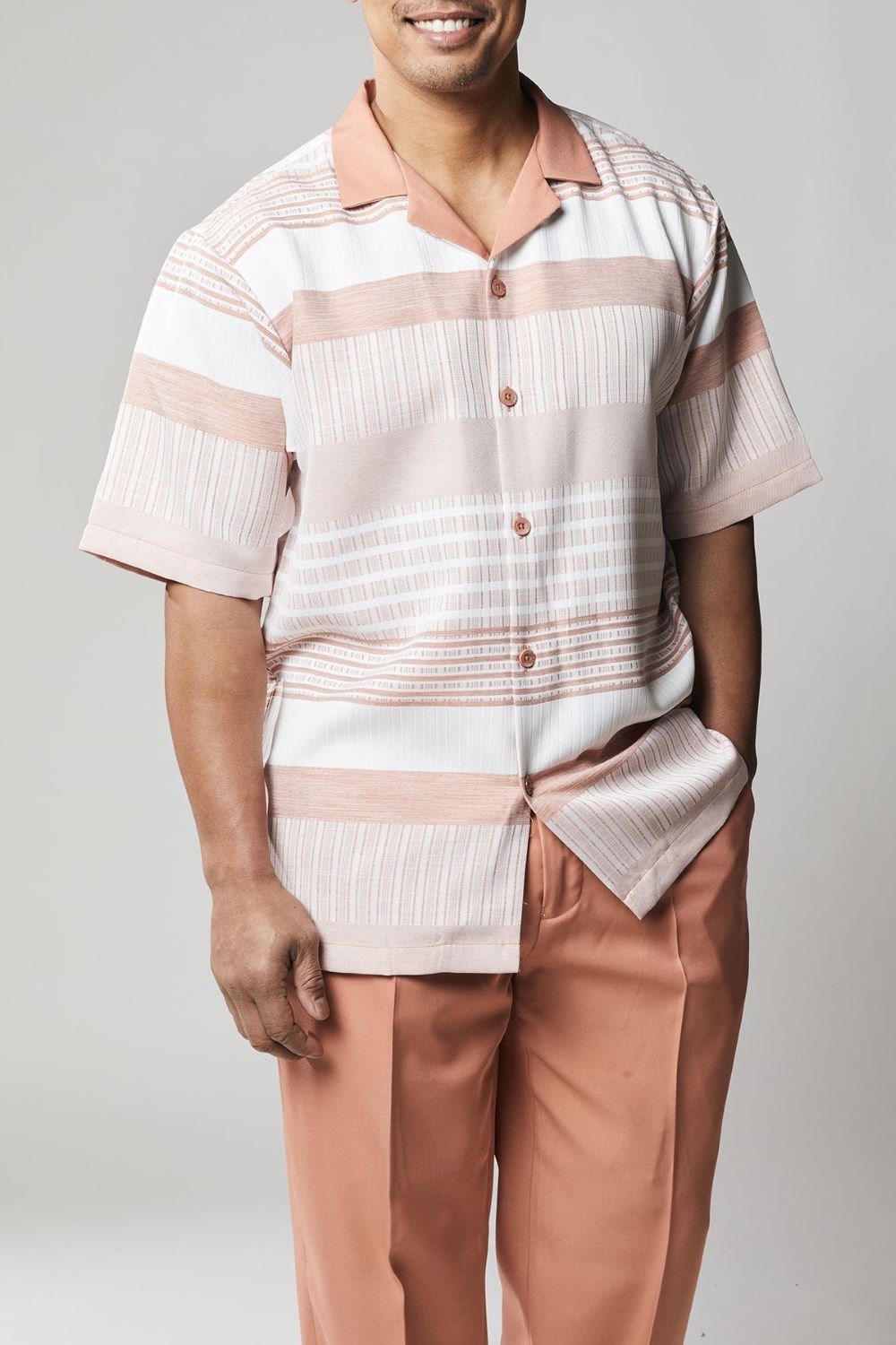 Stacy Adams - Coral Horizontal Stripes 2 Piece Short Set