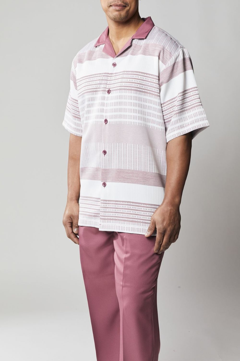 Stacy Adams - Mauve Horizontal Stripes 2 Piece Short Set