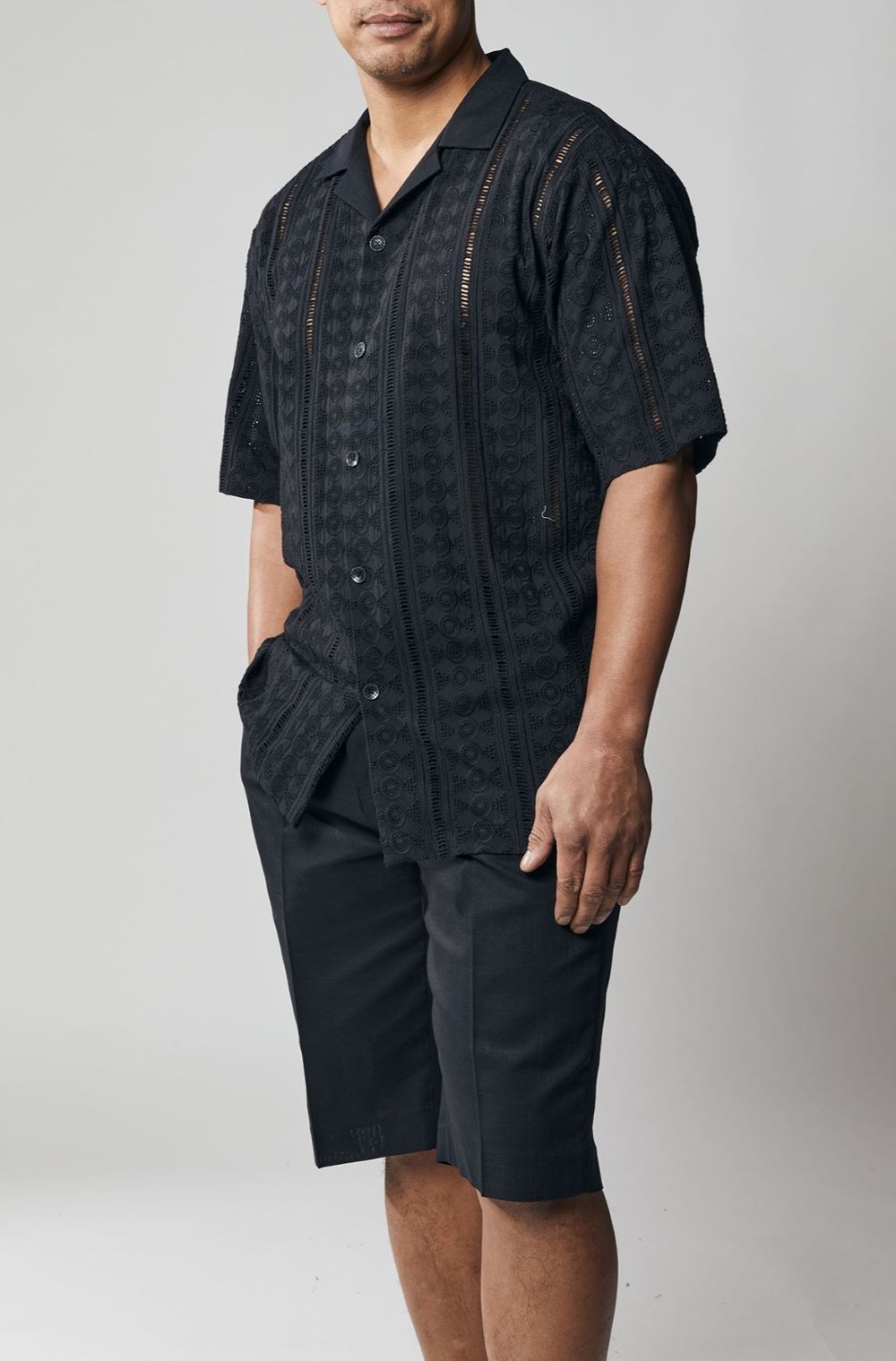 Stacy Adams - Men's Black Linen Short Pants Set