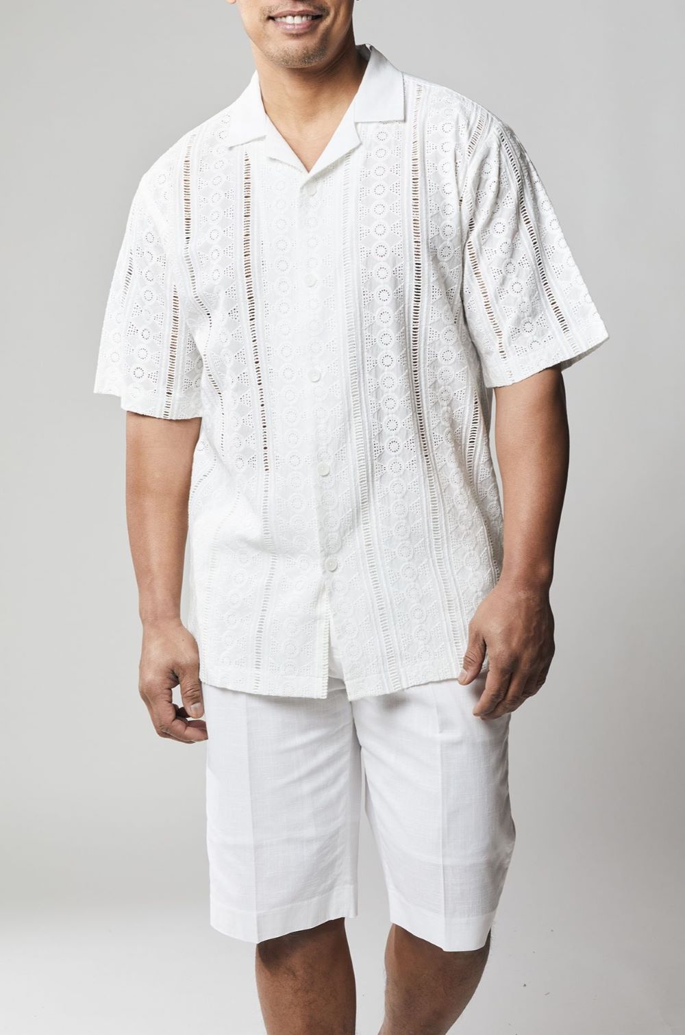 Stacy Adams - Men's White Linen Short Pants Set