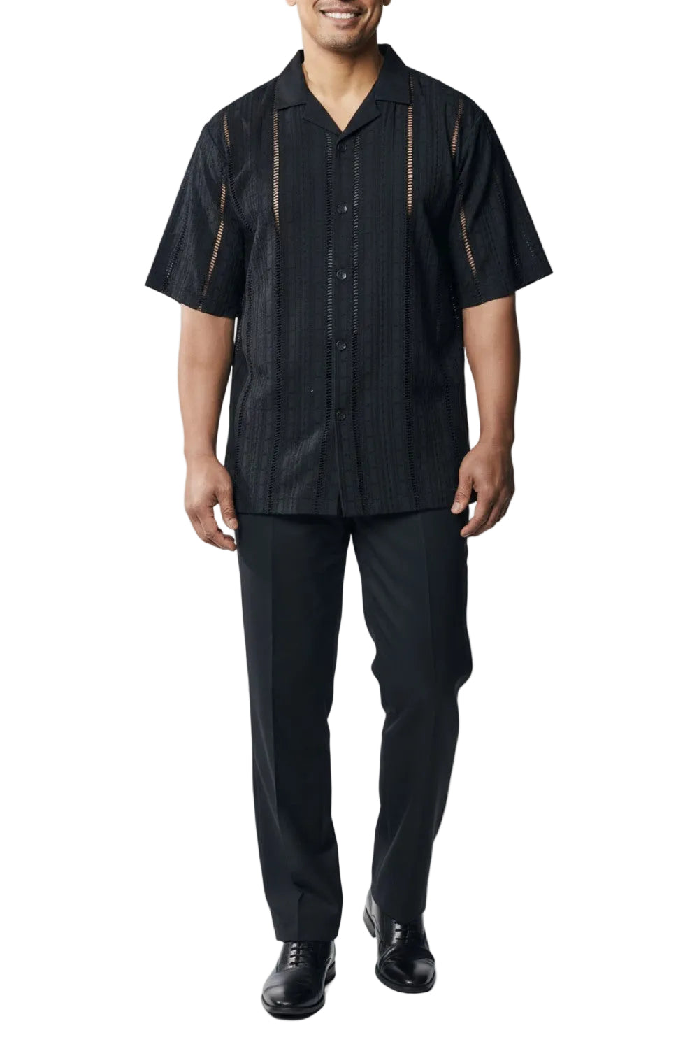 Stacy Adams - Men's Black 2 Piece Linen Walking Suit with Long Pants Set