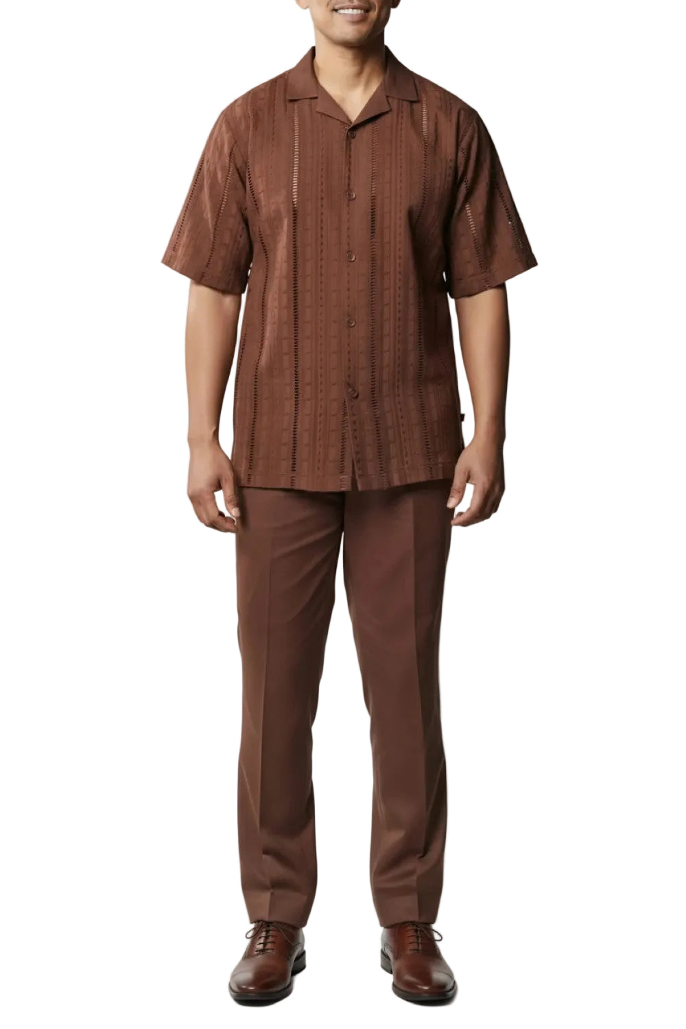 Stacy Adams - Men's Brown 2 Piece Linen Walking Suit with Long Pants Set