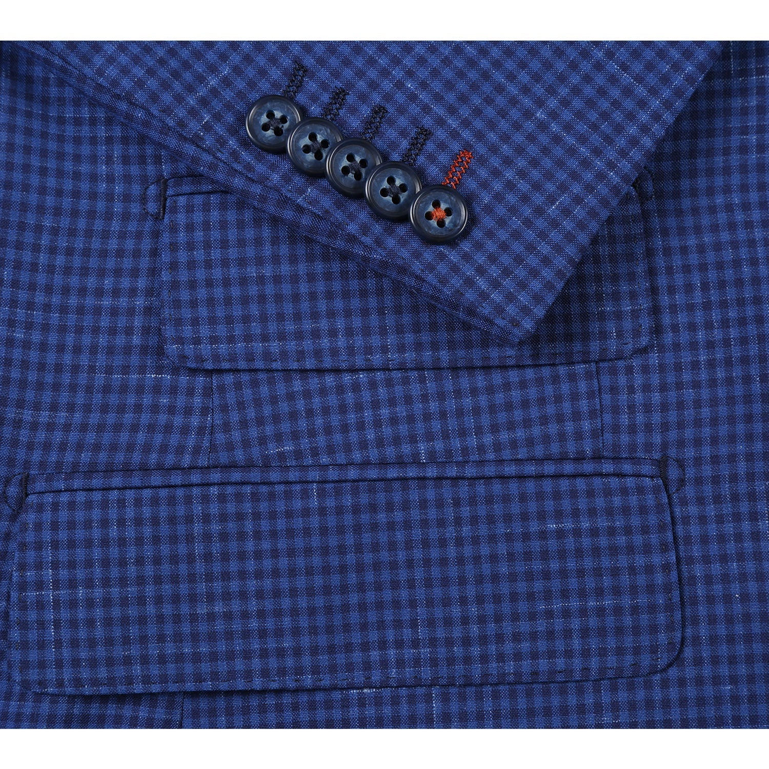 English Laundry 2-Piece Blue Mini-Check Wool Blend Slim Fit Dress Suit jacket with collar, buttons, and pocket.