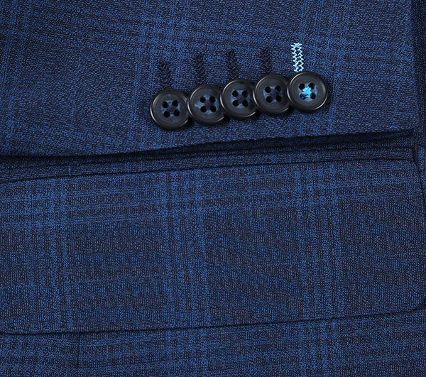 English Laundry 2-Piece Blue Plaid Wool Blend Slim Fit Dress Suit