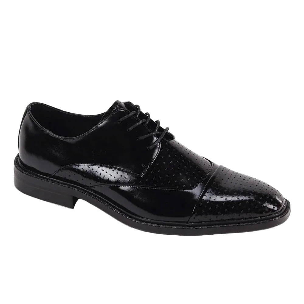 Alford Collection - Black Perforated Cap-Toe Dress Shoe