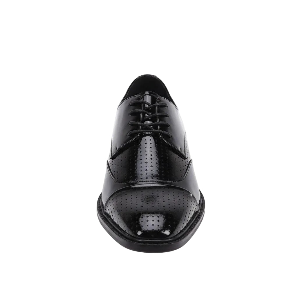 Black dress shoe on a white background