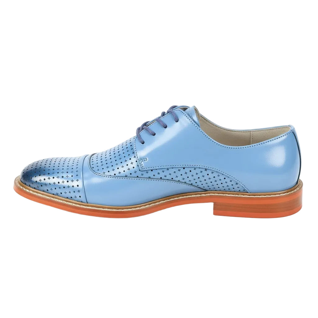 Blue leather dress shoe on a white background