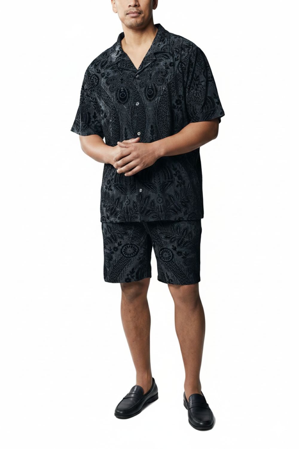 Stacy Adams - Men’s Black Abstract Design 2 Piece Walking Suit with Shorts Set