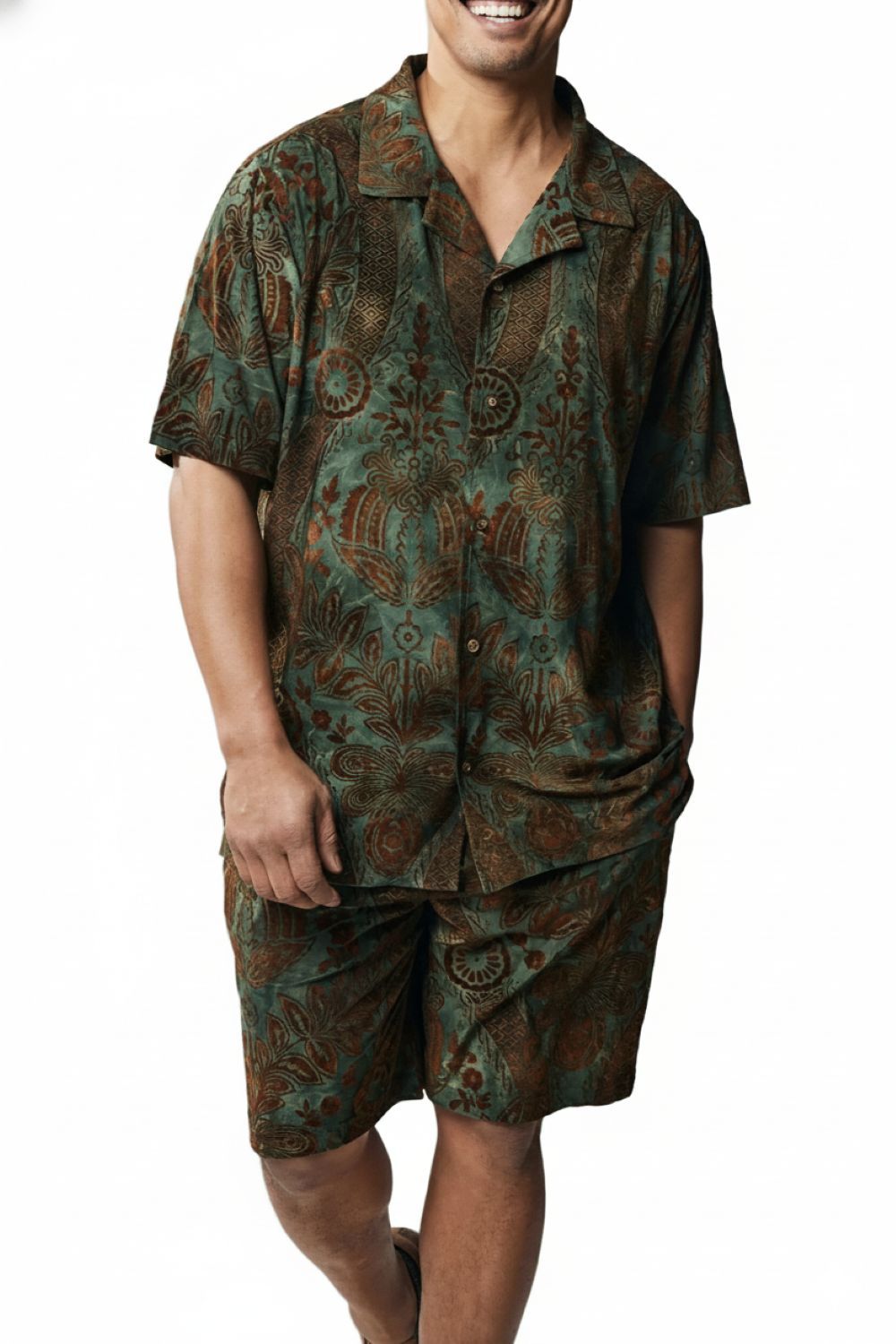 Stacy Adams - Men's Olive Abstract Design 2 Piece Walking Suit with Shorts Set