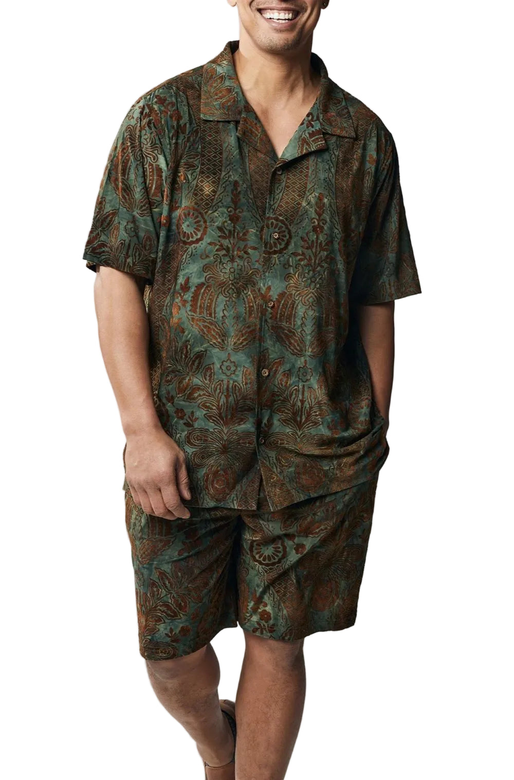 Stacy Adams - Men's Olive Abstract Design 2 Piece Short Set