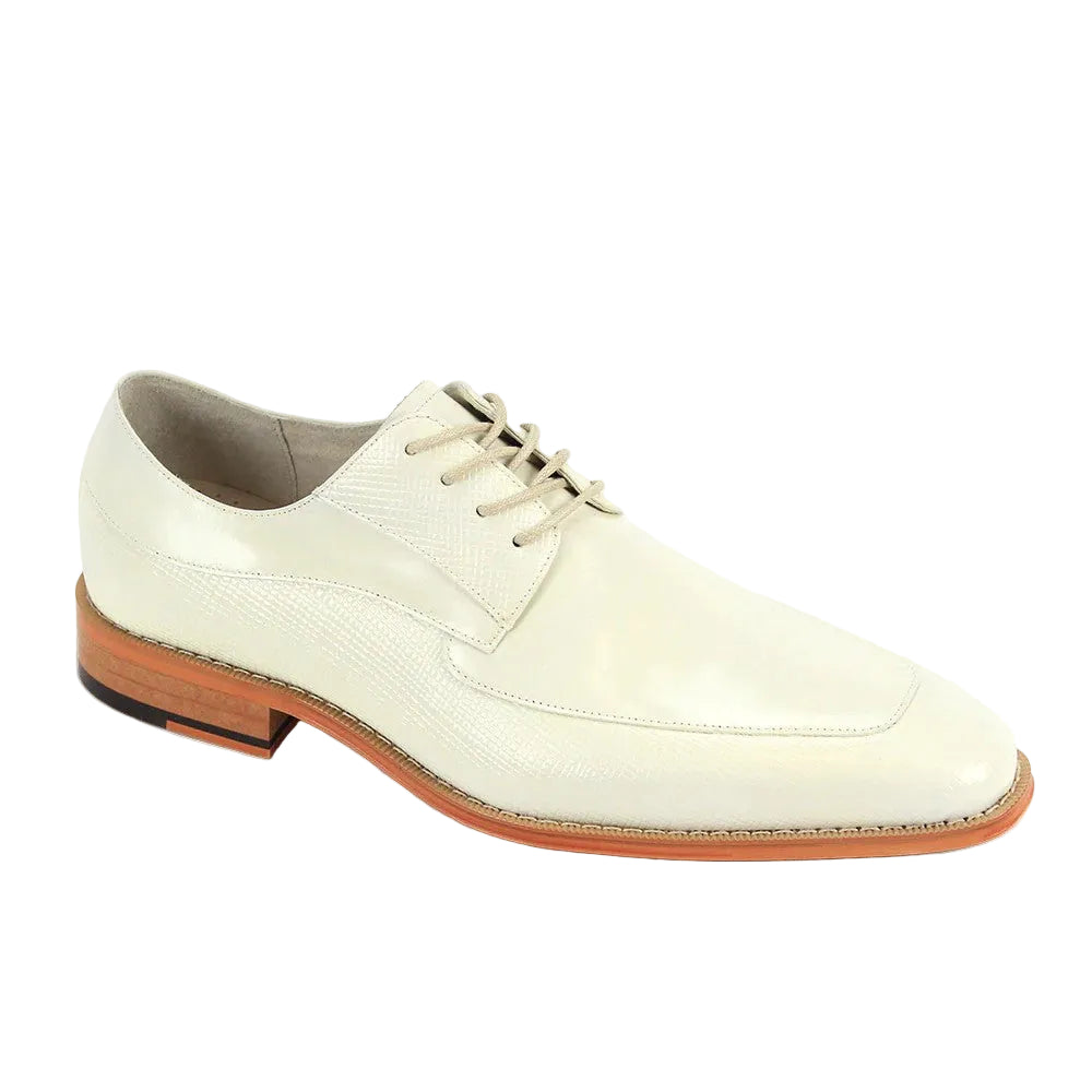 Cream Embossed Leather Moc-Toe Dress Shoe