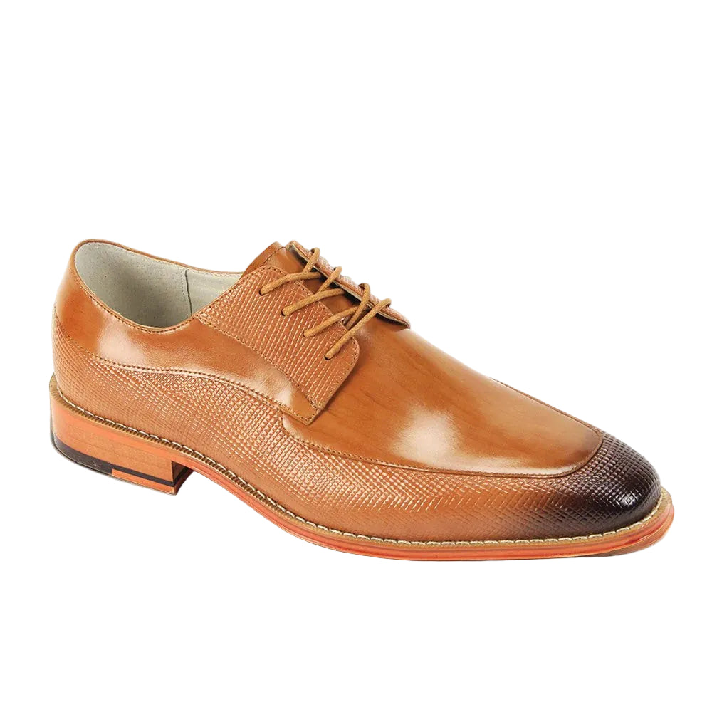 Asher Collection - Tan Embossed Leather Moc-Toe Dress Shoe