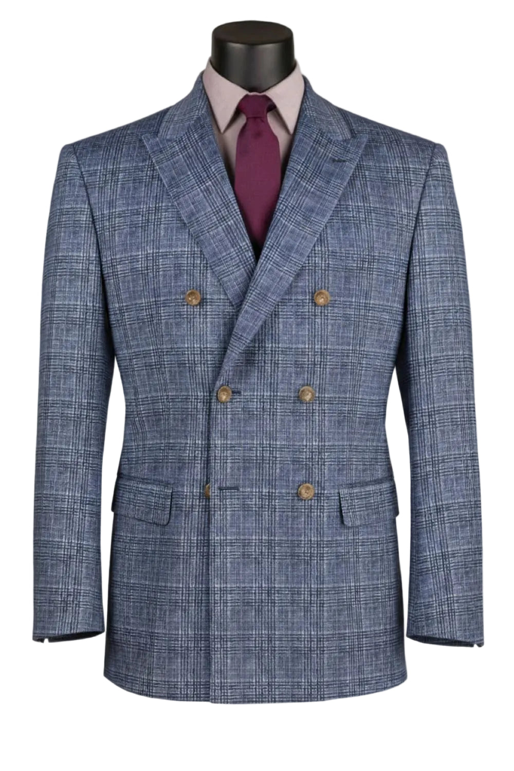 Blue Regular Fit Glen Plaid Double Breasted Blazer