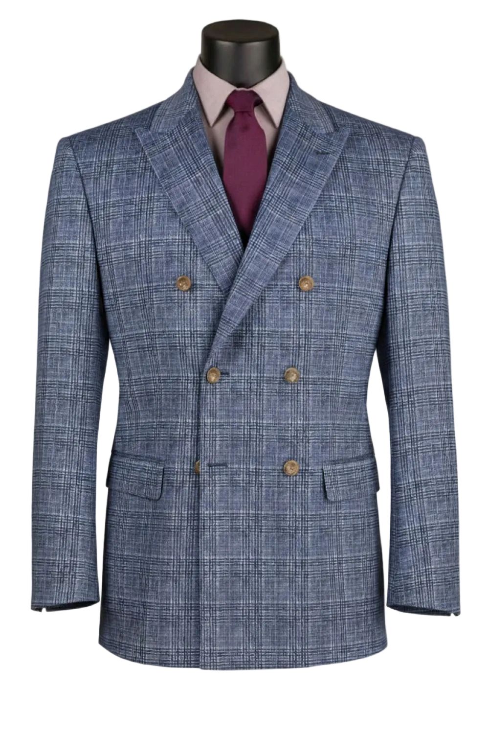 Blue Regular Fit Glen Plaid Double Breasted Blazer
