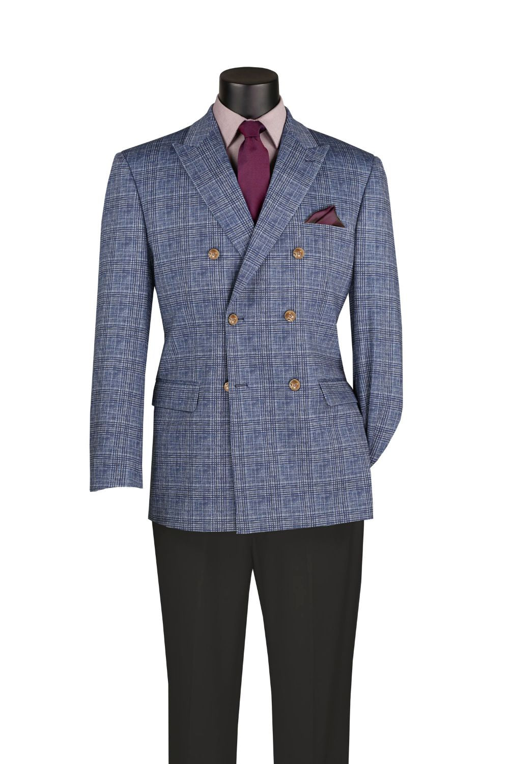 Blue Double-Breasted Glen Plaid Blazer
