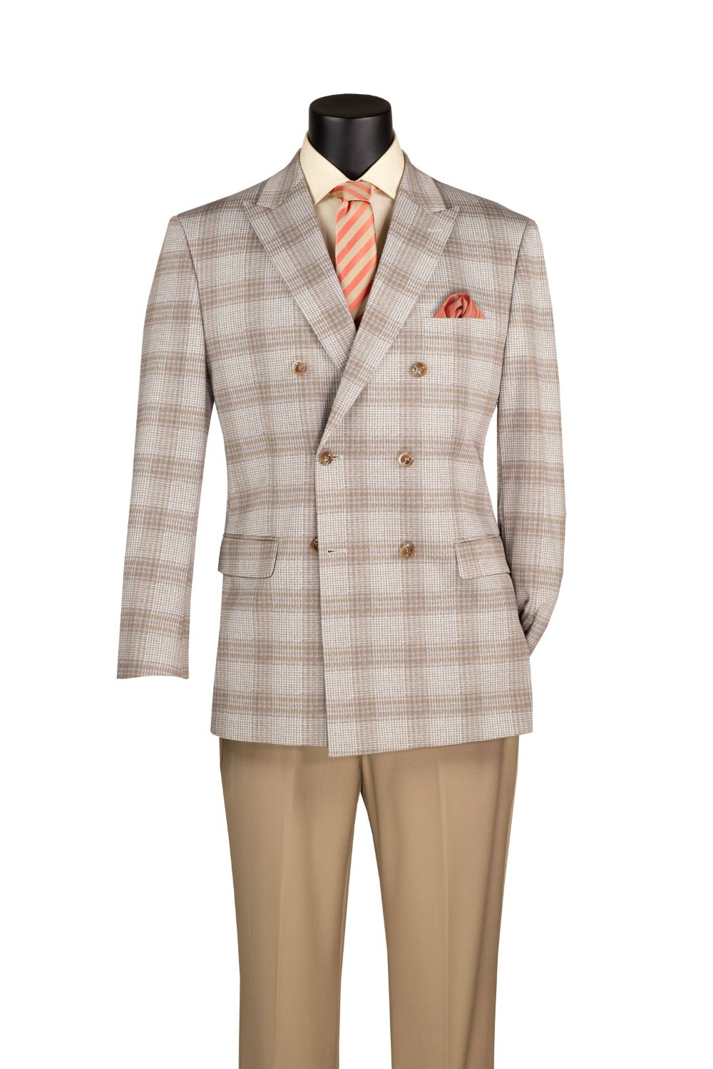 Tan Double-Breasted Glen Plaid Blazer