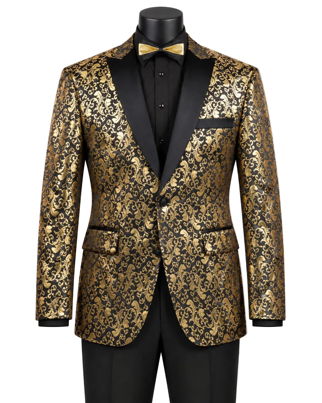 Gold Regular Fit Floral Pattern Jacket Peak Lapel