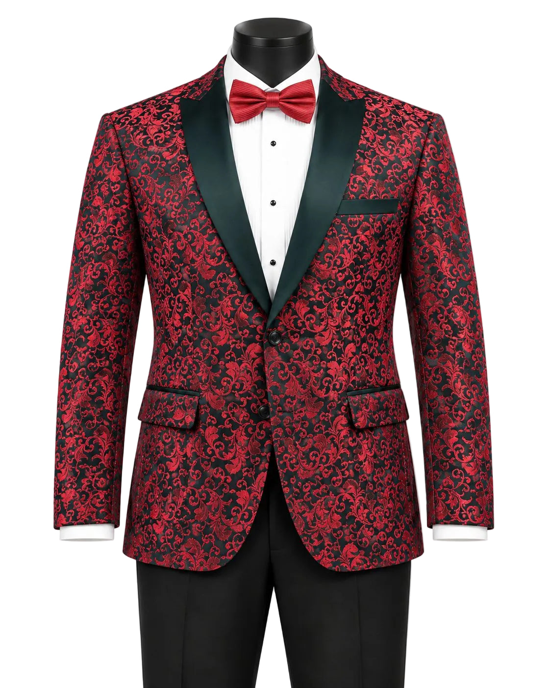Red Regular Fit Floral Pattern Jacket Peak Lapel