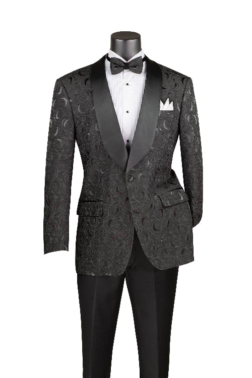 Black regular fit men's blazer with shawl lapel and matching bow tie