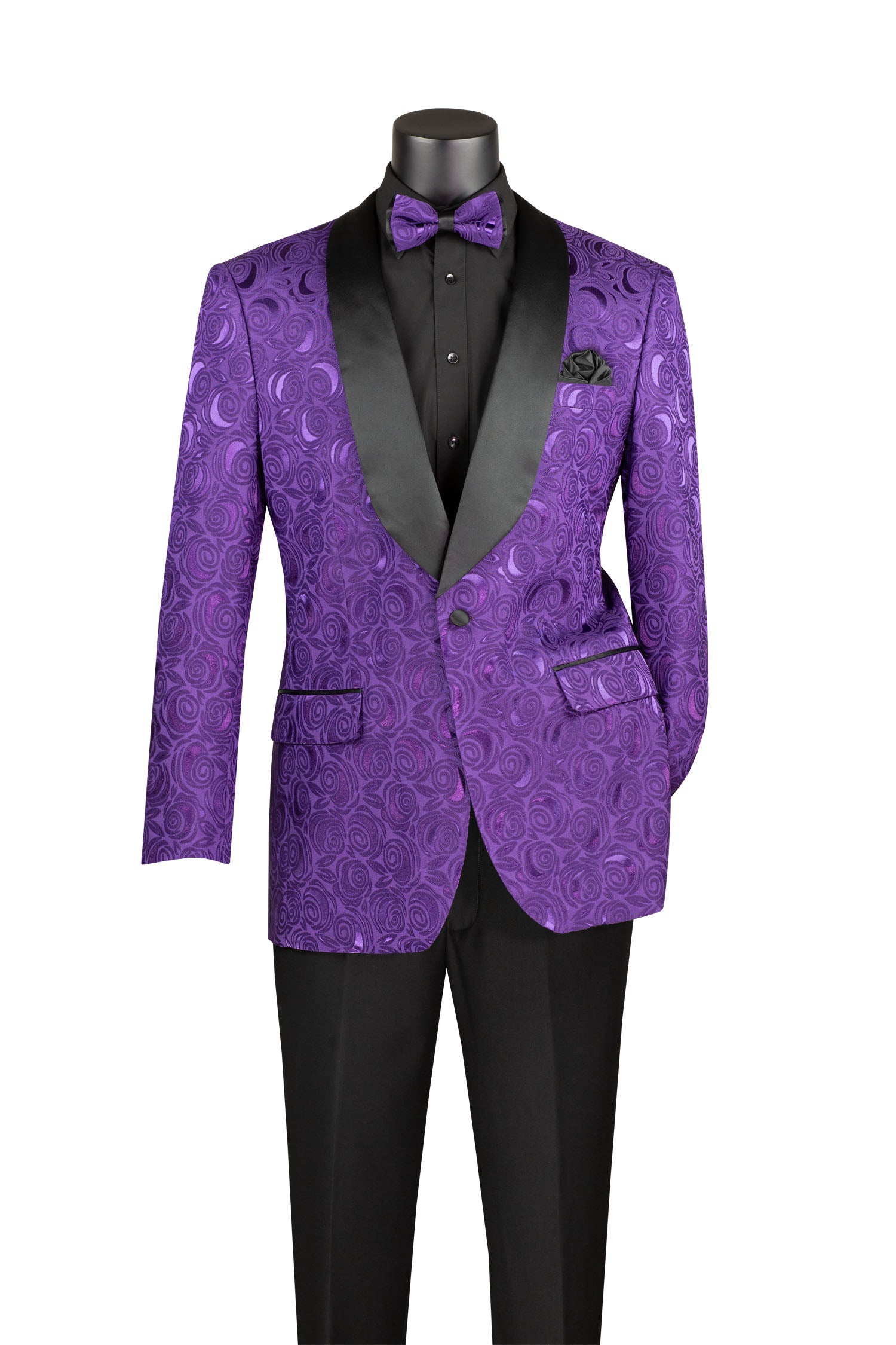 Slim Fit Embroidered Shawl Lapel with Bow Tie Jacket (Champagne Beige) BSF-13 main image 0