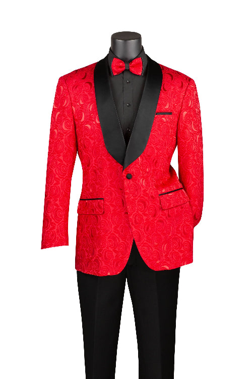 Red champagne regular fit men's blazer with shawl lapel and matching bow tie