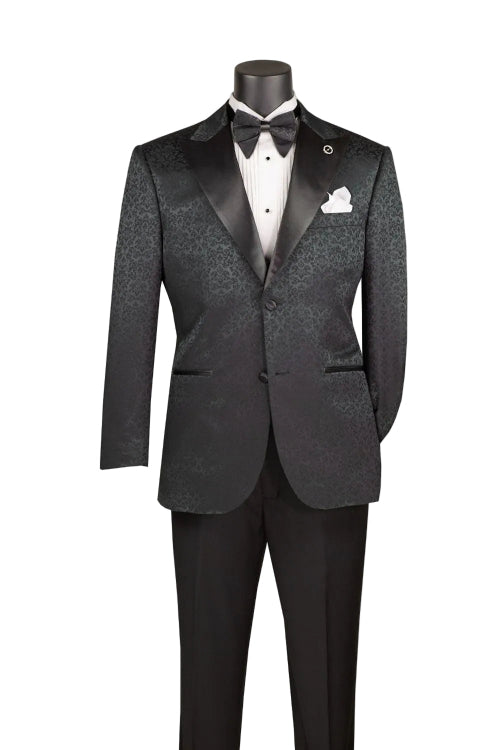 Black regular fit men's floral jacquard blazer with peak lapel