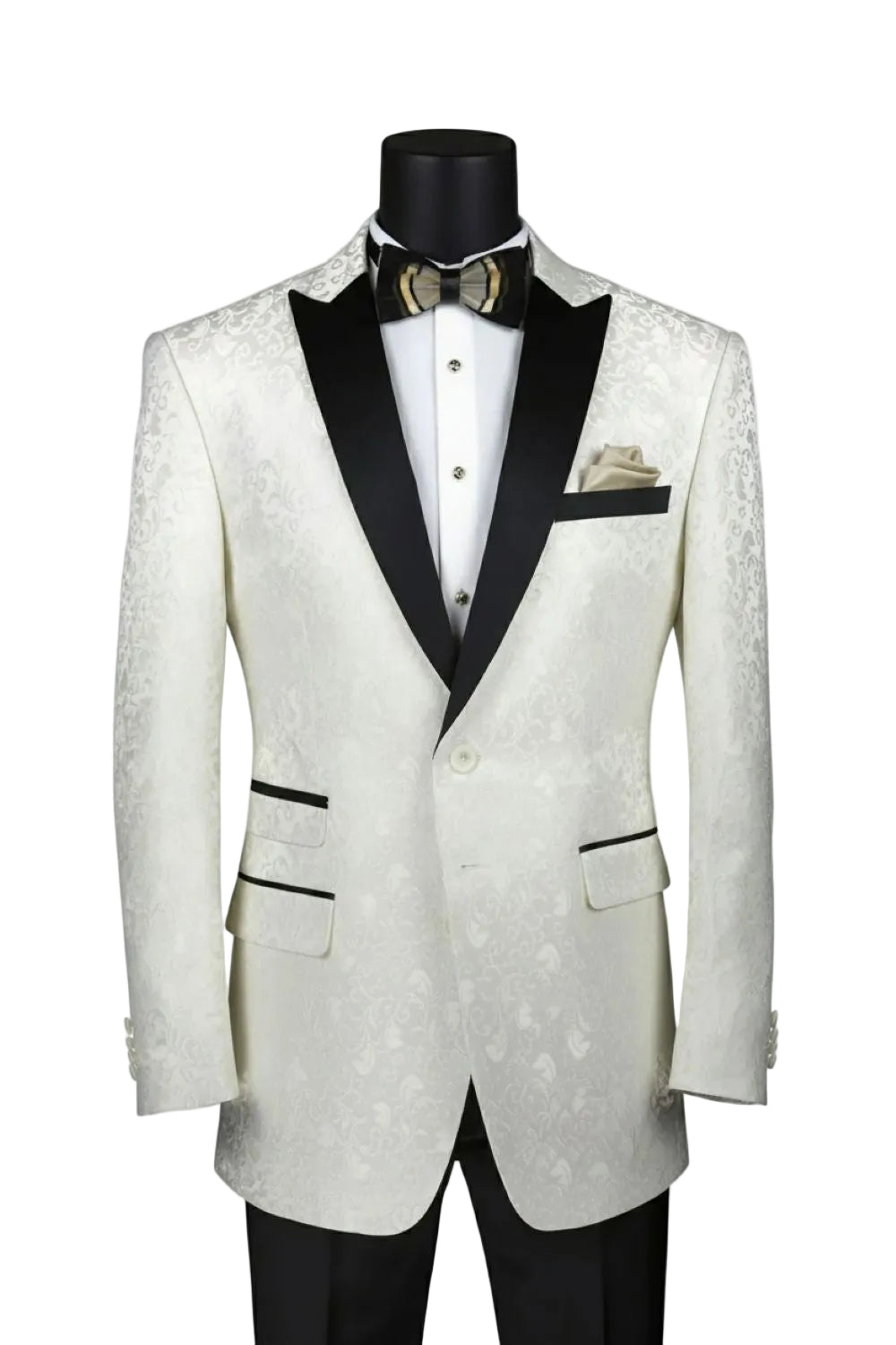 Ivory Regular Fit Floral Pattern Jacket Peak Lapel
