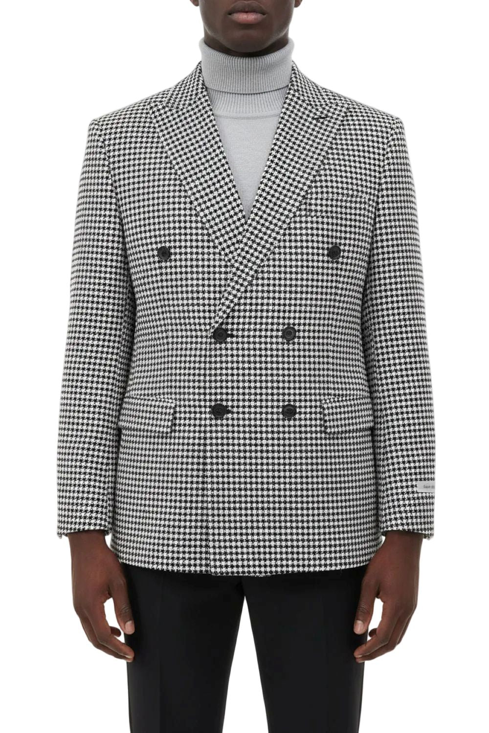 Black Houndstooth Hybrid Fit Double Breasted Jacket