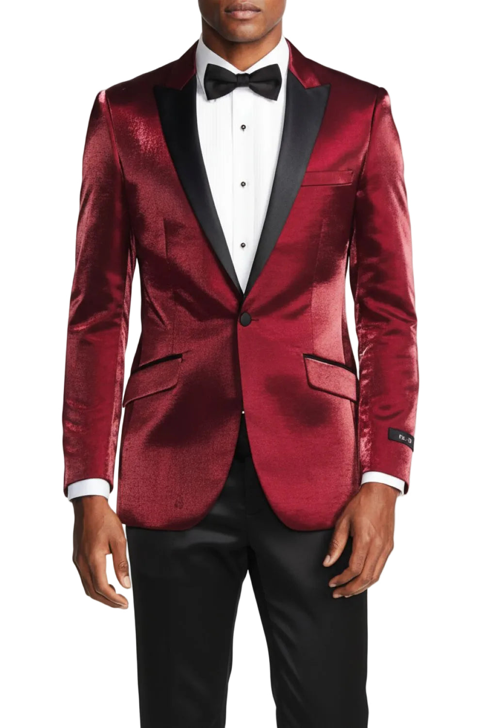 (S,L) Shine Burgundy Slim Fit Blazer with Satin Peak Lapel