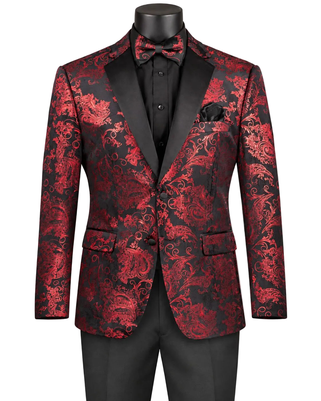 Red Modern Fit Velvet Jacket Metallic Design