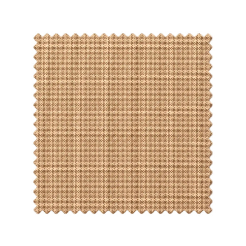 A square fabric swatch with a fine houndstooth pattern in tan and brown, featuring zigzag-cut edges, shown on a plain white background.