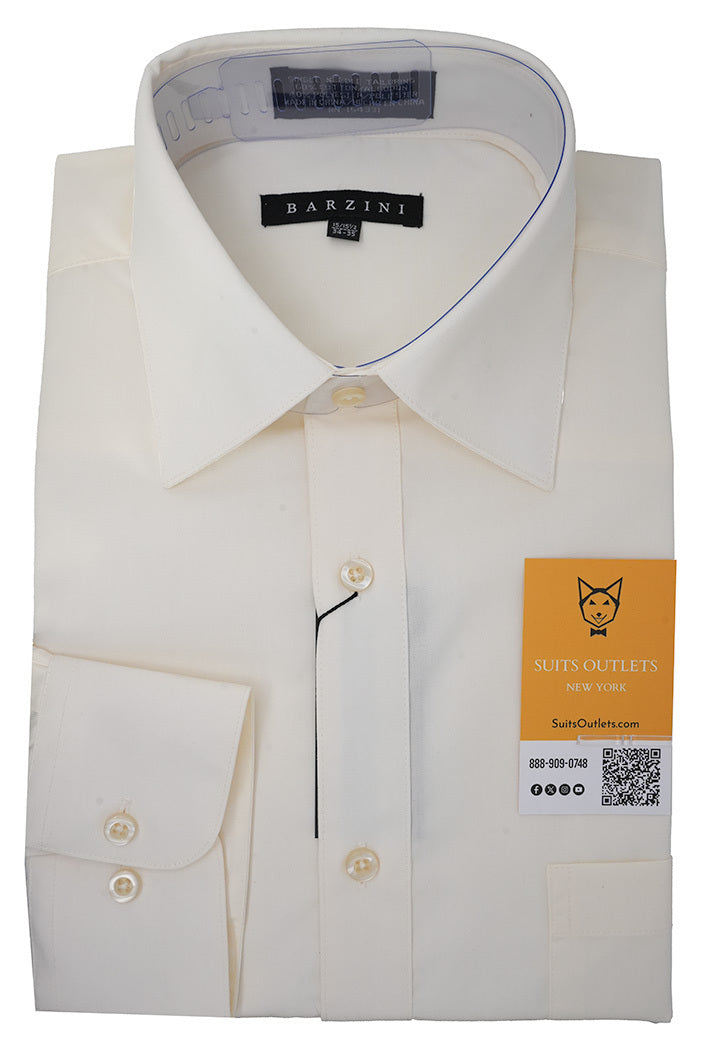 Solid Barzini Modern Fit Dress Shirt Convertible Cuff in Ivory, displaying its collar, buttons, and sleeves.
