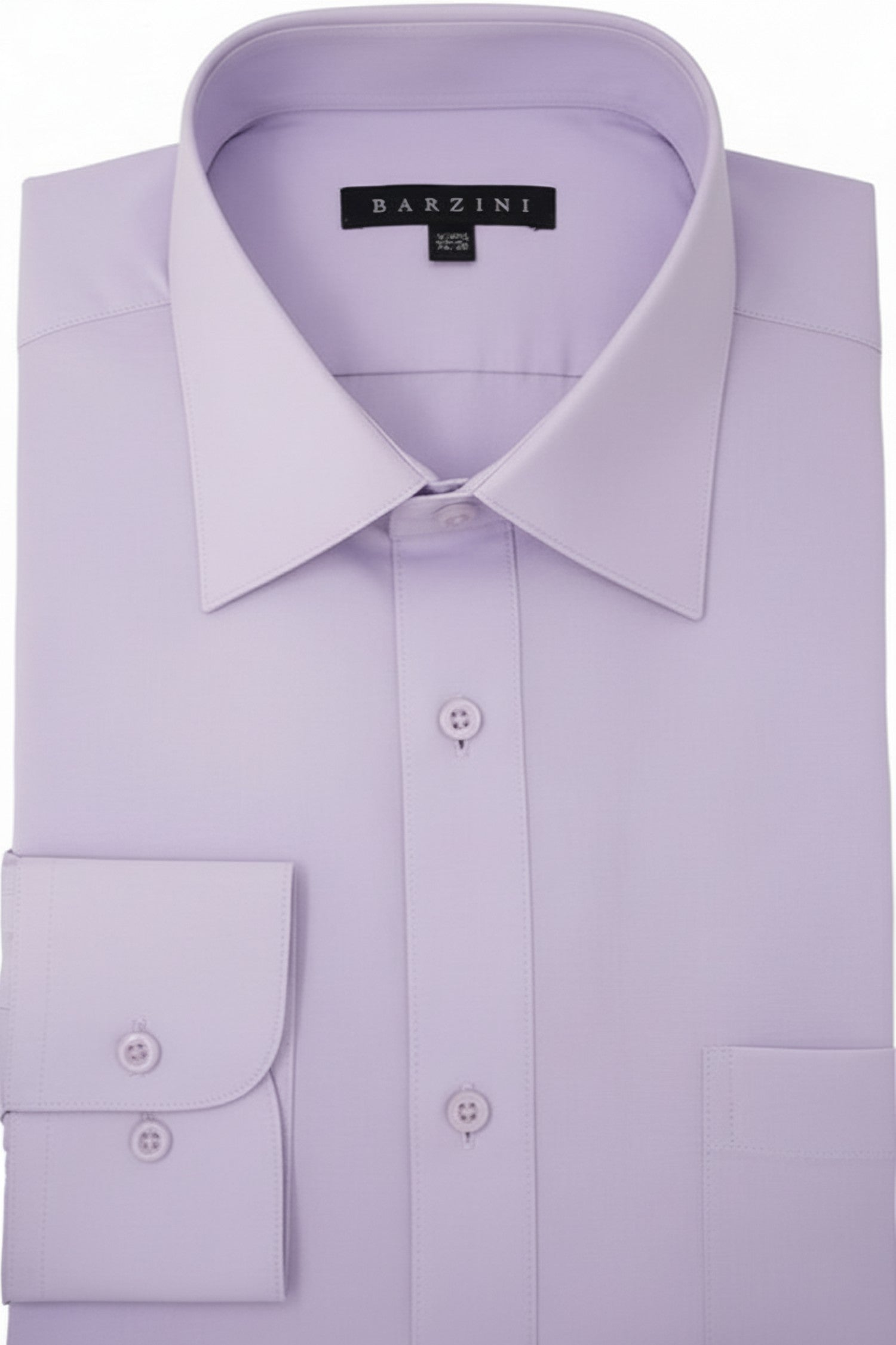 Lavender dress shirt with a Barzini label on a white background