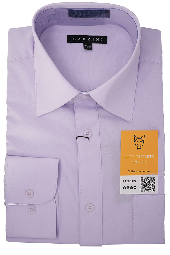 Solid Barzini Modern Fit Dress Shirt Convertible Cuff in Lavender, folded, highlighting collar and buttons.
