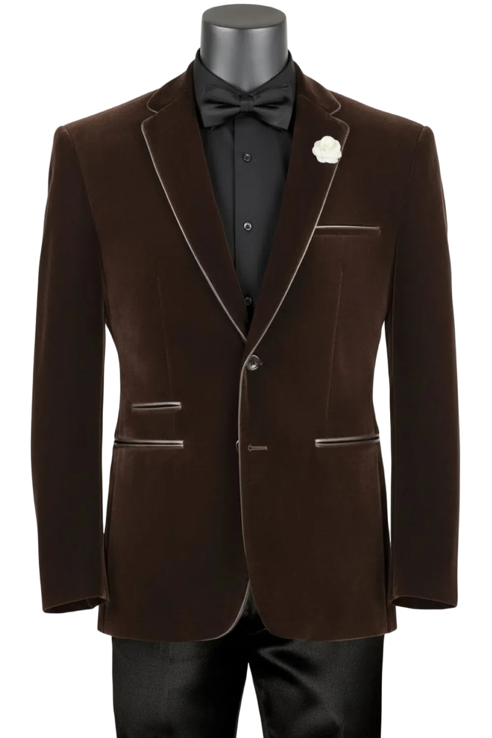Brown Slim Fit Velvet Sport Coat Single Breasted 2 buttons