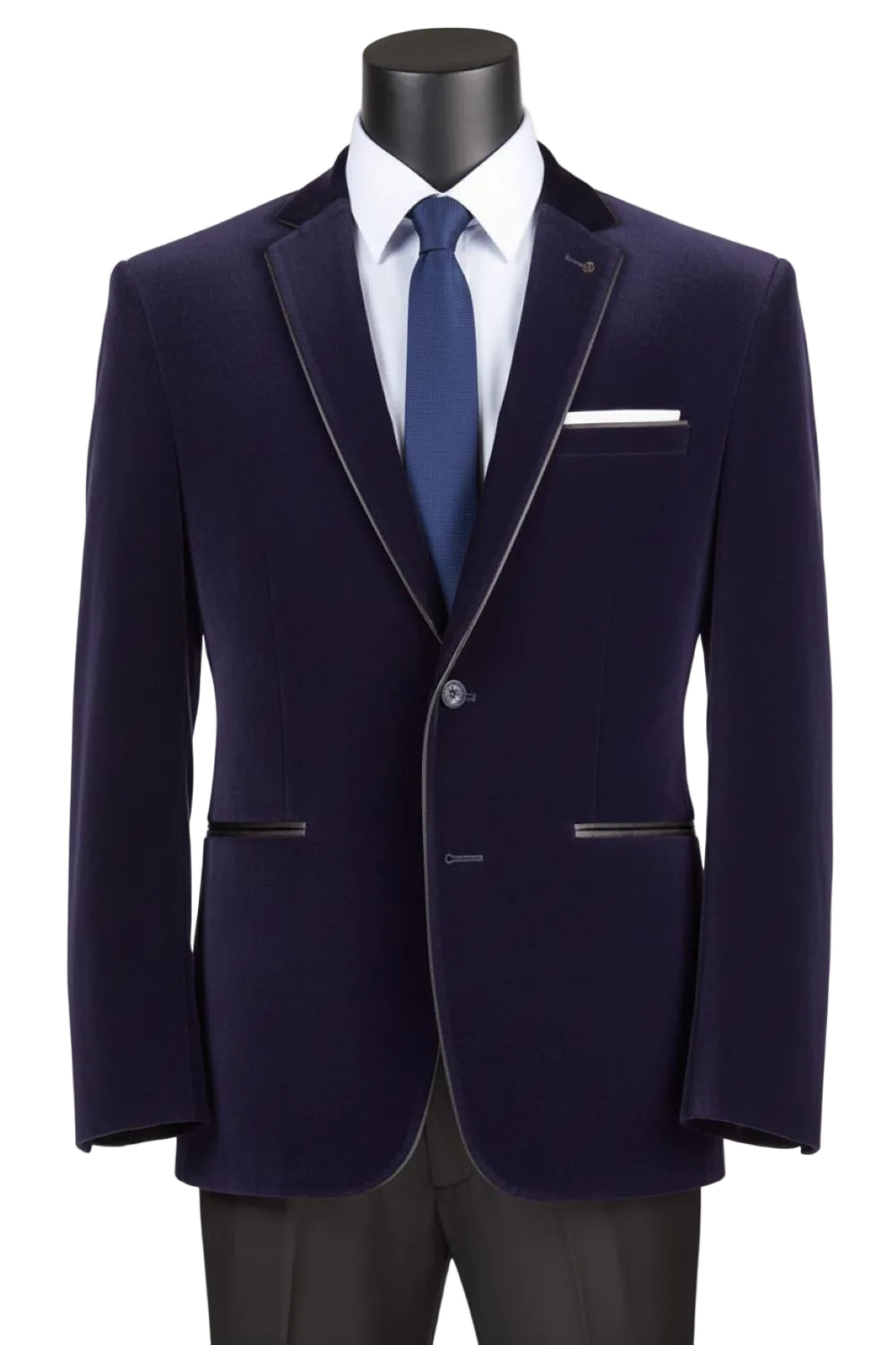 Navy Slim Fit Velvet Sport Coat Single Breasted 2 buttons