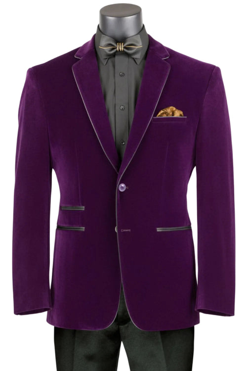 Purple slim fit men's velvet sport coat