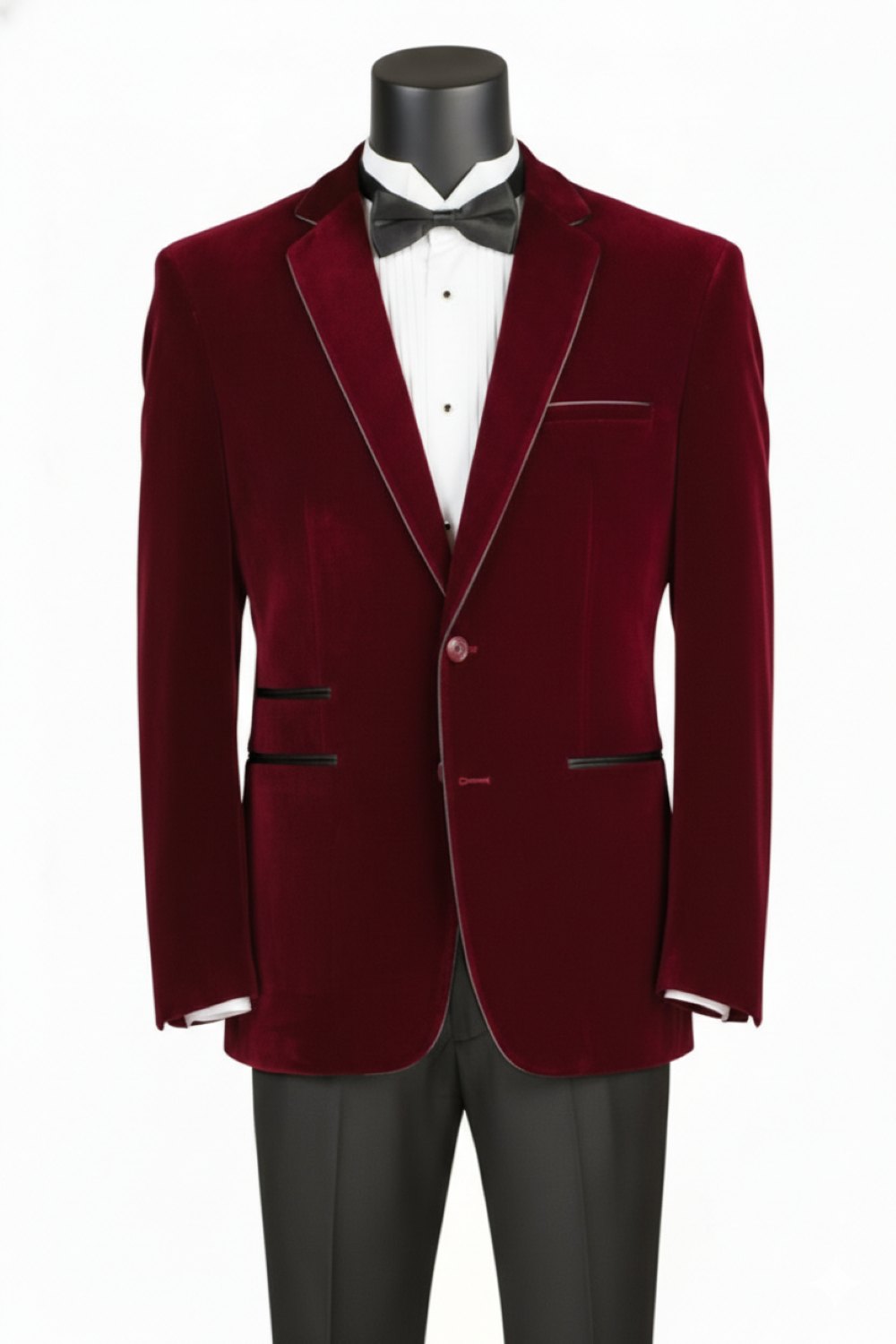 Wine Slim Fit Velvet Sport Coat Single Breasted 2 buttons