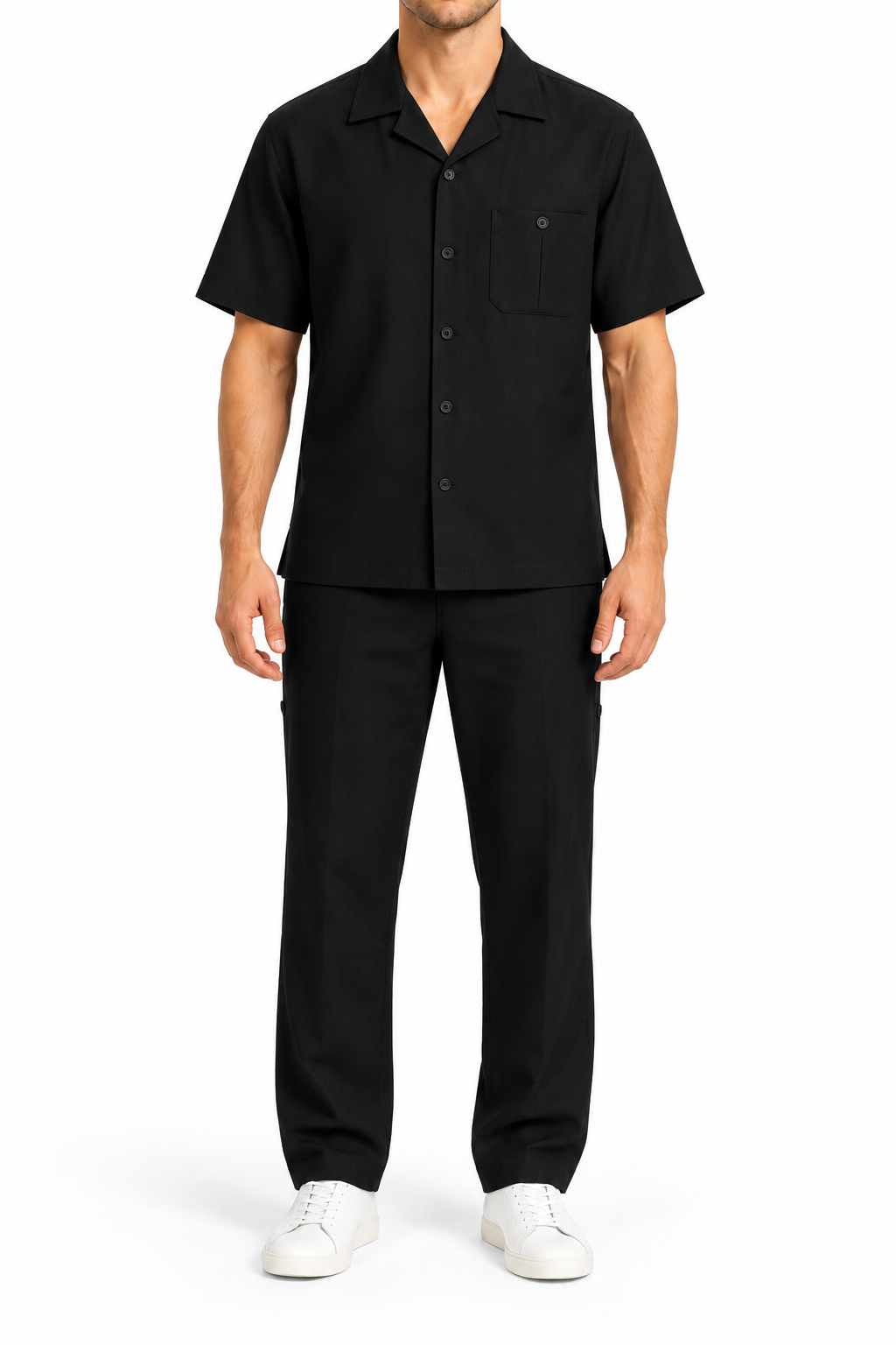 Men's Regular Fit Textured 2-Piece Walking Suit Set - Black